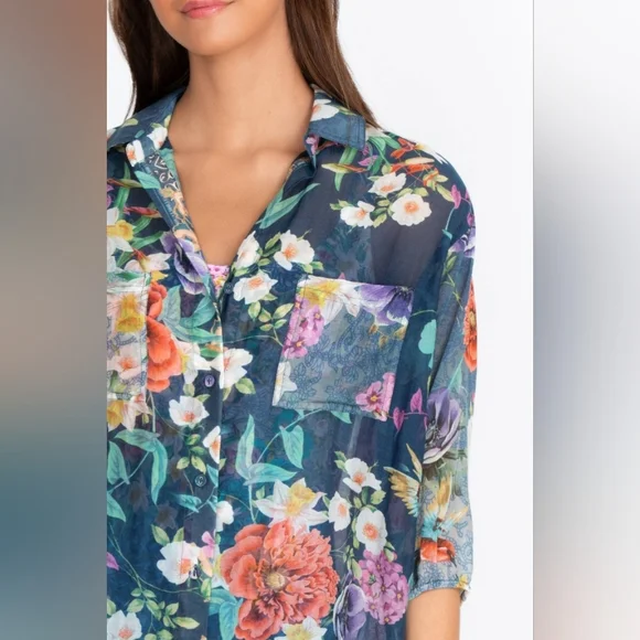 Johnny Was Paria Dress Shirt-Medium-Floral Multicolor - Picture 4 of 8